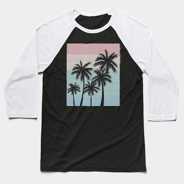 Palm Tree Tropical Beach Pastel Color Vacation Baseball T-Shirt by CreativeSalek